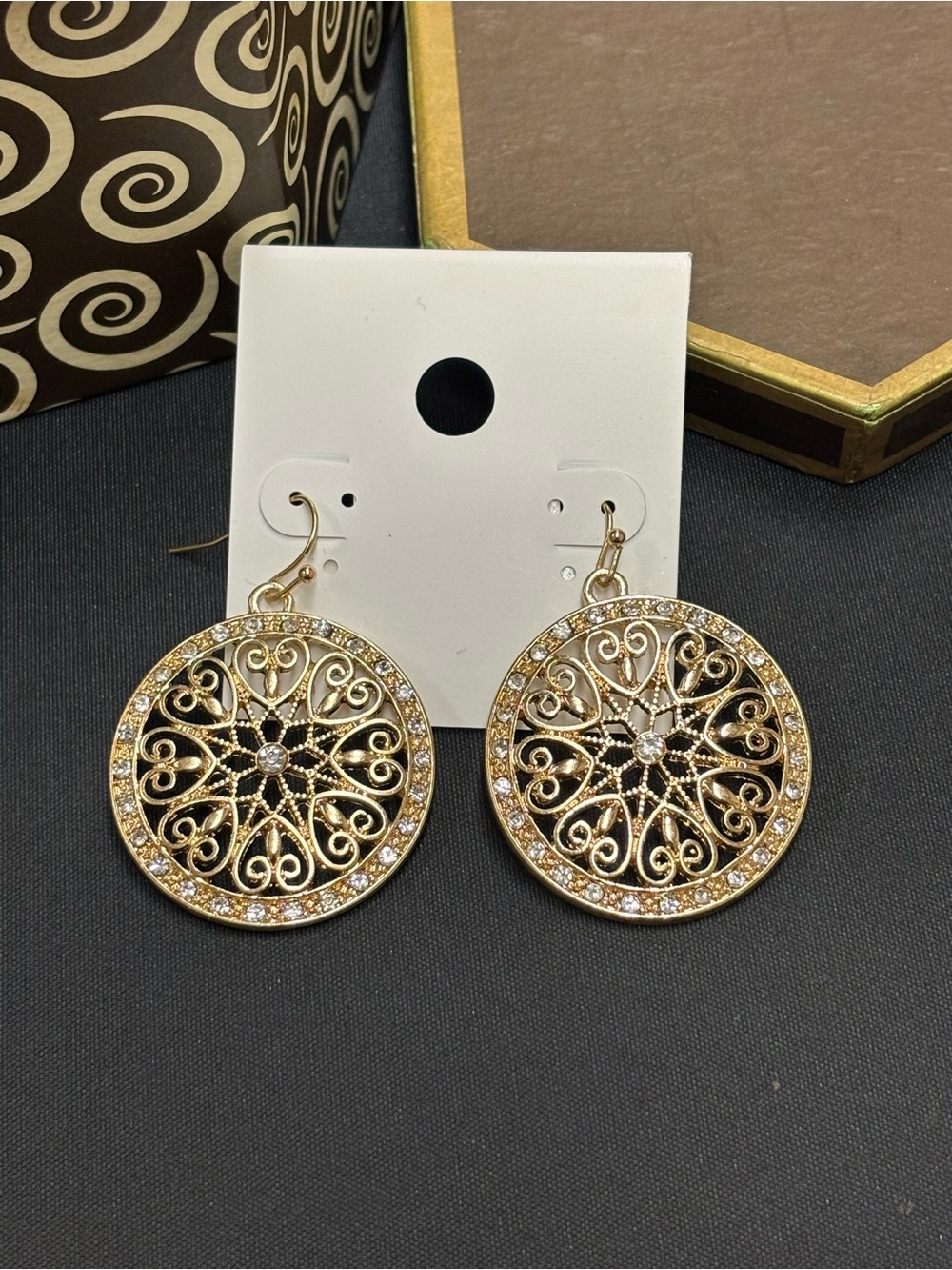 Stunning Gold Filigree Crystal Drop Earrings